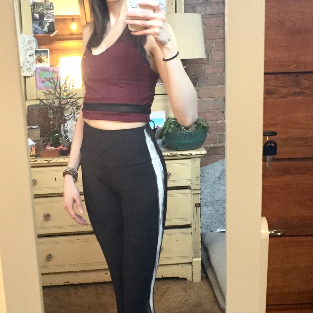 Black and White Racing Stripe One of A Kind Hand Sewn & Painted Custom Leggings - Picture 3 of 8